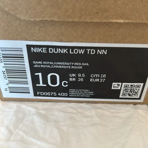 Like new Nike Dunk Low TD NN size 10 - Picture 2 of 7